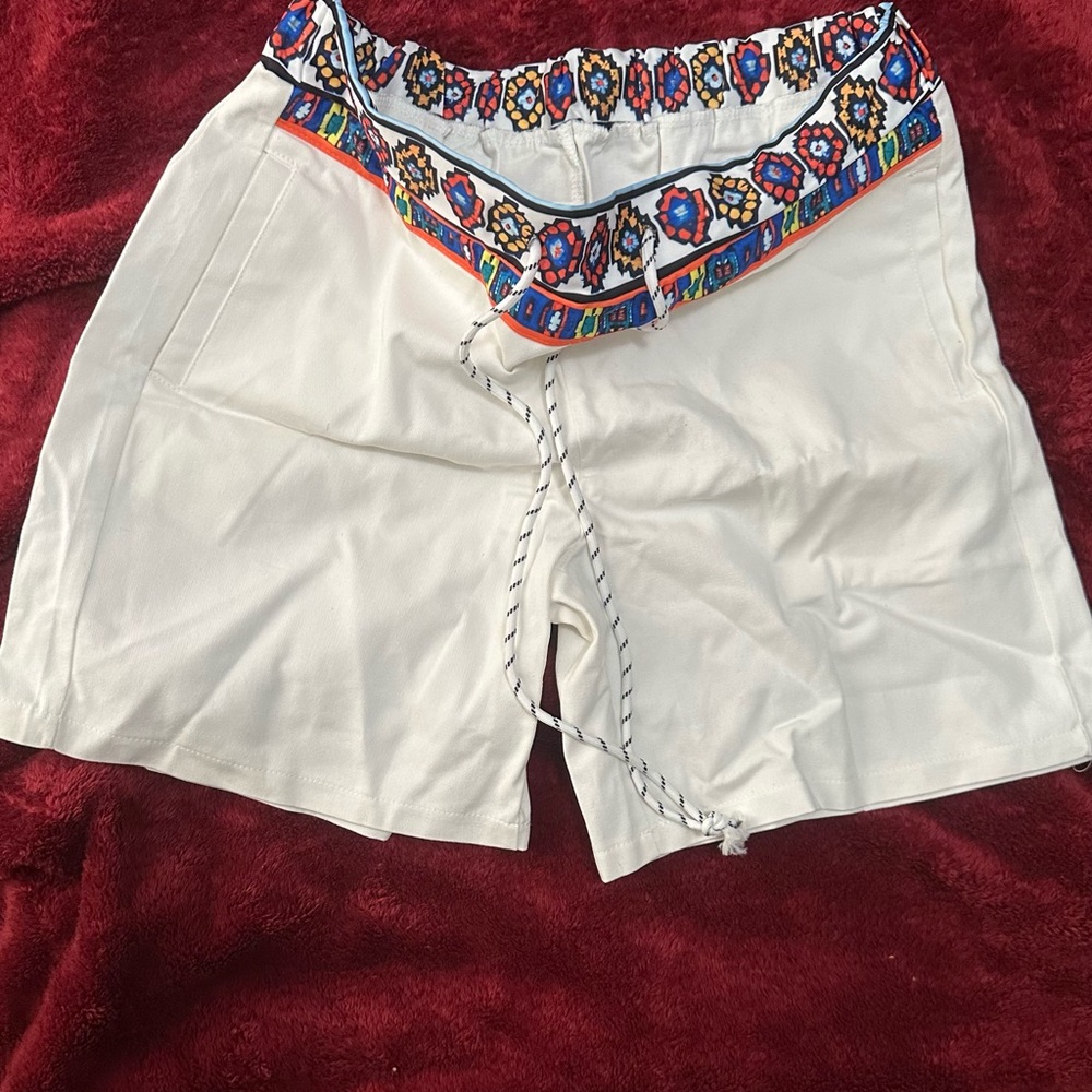 Women's White Embroidered Shorts